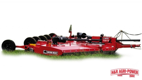 Bush Hog 1815 rotary cutter with safety chains and rear shielding for commercial land clearing