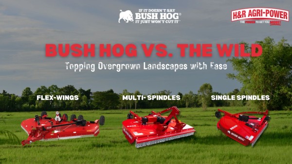 Bush Hog equipment graphic showing rotary cutter types for safe mowing preparation