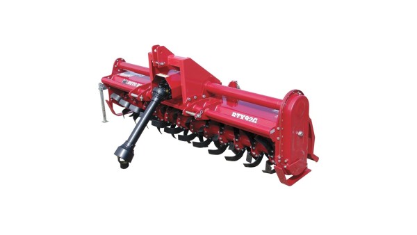Red Bush Hog rotary tiller attachment for soil preparation and small property land management