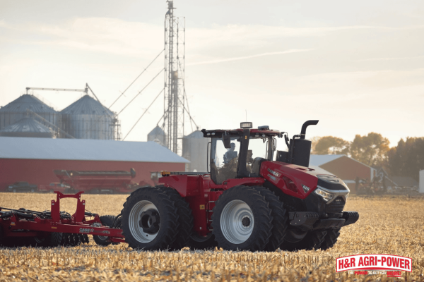 Case IH tractor operating with implement in a farm field, highlighting the importance of genuine parts for performance and reliability