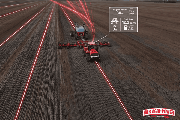 Case IH equipment using precision agriculture data to monitor fuel use and reduce operational costs in row-crop farming