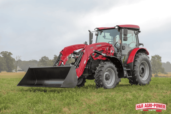 Case IH tractor with front loader attachment highlighting reliable parts and service support for farm operations