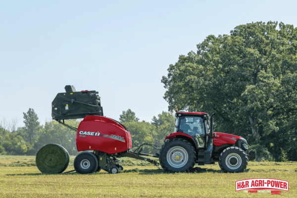 Case IH tractor operating baler to produce round hay bales, illustrating common maintenance mistakes and the need for proper upkeep