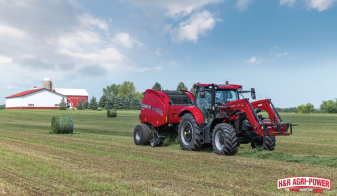 featured case ih tractor round baler hay field