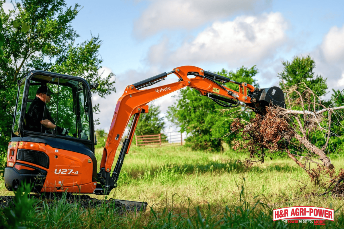 kubota compact excavator farm clearing brush