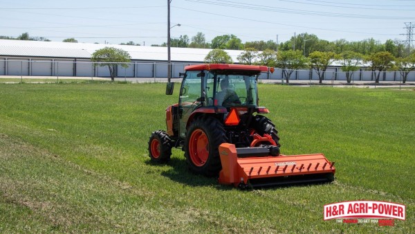 Kubota tractor using a Land Pride finish mower for maintained food plot vegetation