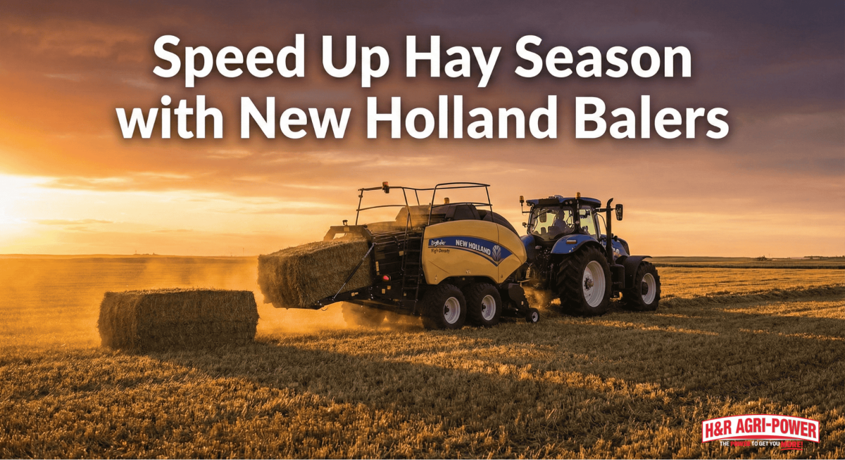 new holland baler in field golden hour