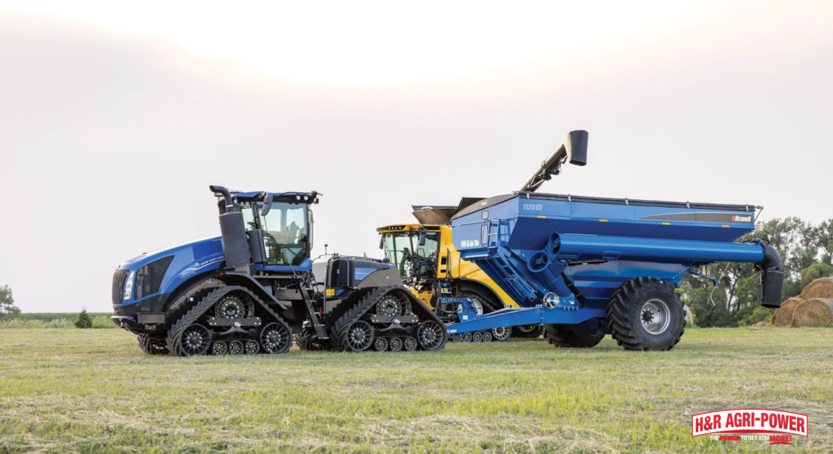 new holland track tractor grain cart large scale farming