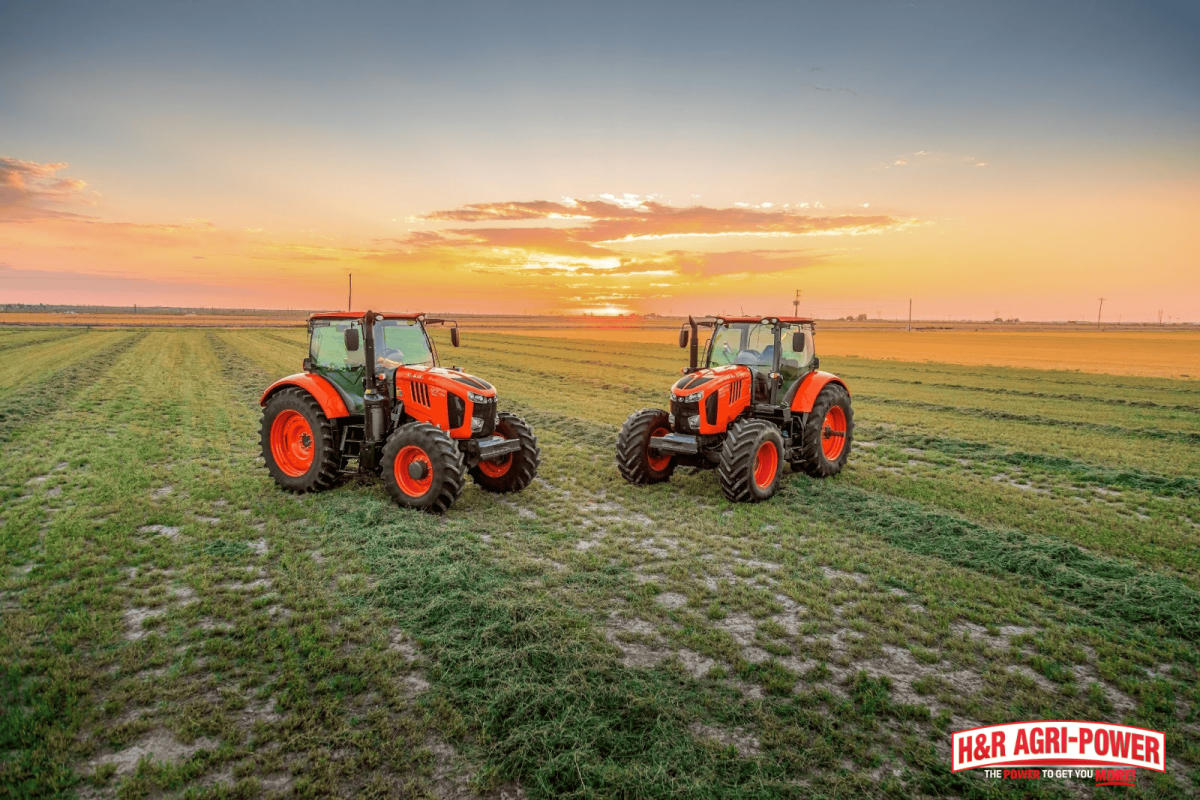 kubota tractors field sunset spring preparation